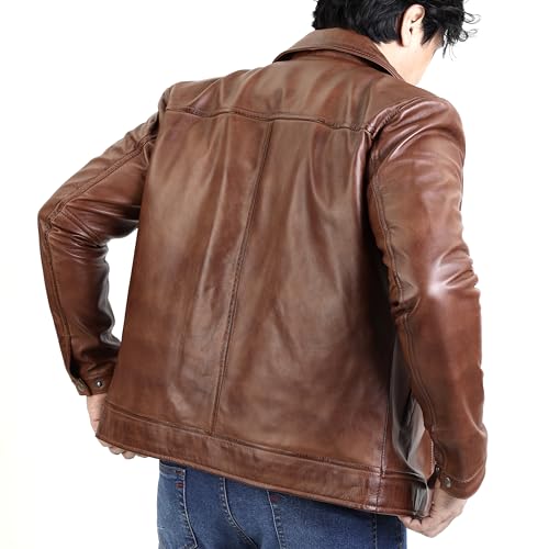 Image of Jild Polo Collar Premium Leather Jacket Men - Old School Classic Style Everyday Wear Real Lambskin Mens Leather Jacket