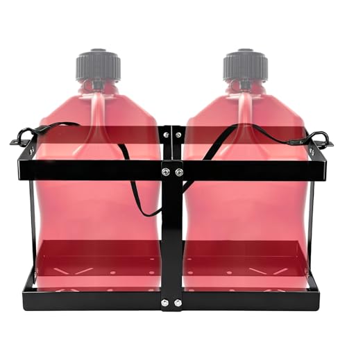 Fuel Jug Container Holder Gas Can Holder For Trailer with 4 Fixed Columns and Straps Fits Two 5 Gallon Gas Can Compatible With VP Racing Fuel Jug 5.5 Gallon
