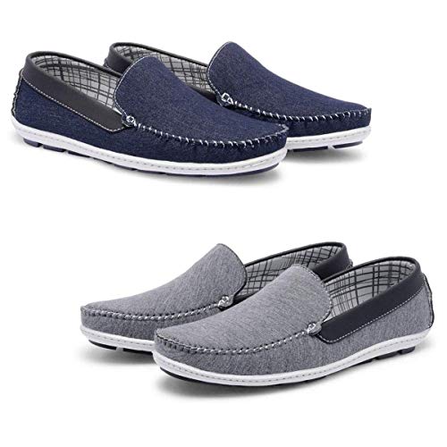 Kit 2 Pares Mocassim Masculino Costurado Casual Conforto (44, Azul)