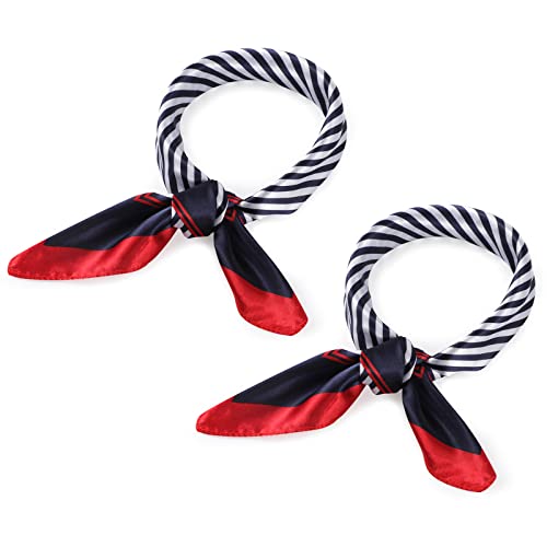 SATINIOR 2 Nautische Quadratische Imitierte Seidenschals Rot Weiß Blau Schals Damen Matrosen Halstücher (Klassisch Stil, 50 x 50 cm)