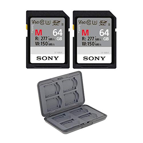 Sony 64GB V60 UHS-II M-Series Memory Card (2-Pack) with Memory Card Holder Bundle