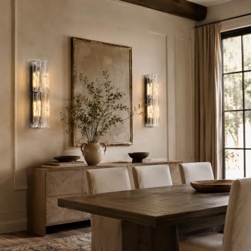 Image of 30 Inch Water Ripple Glass Wall Sconce, Hardwired Black Sconce, Included Bulb