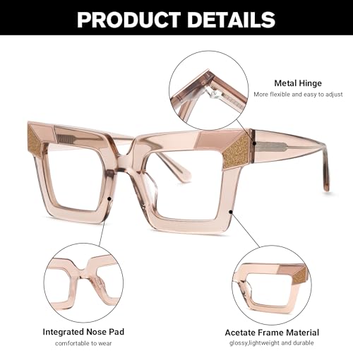 Image of Zeelool Sqaure Glasses Frame for Women, Acetate Stylish Eyeglasses Frame with Non-prescription Clear Lenses ZJGA675299