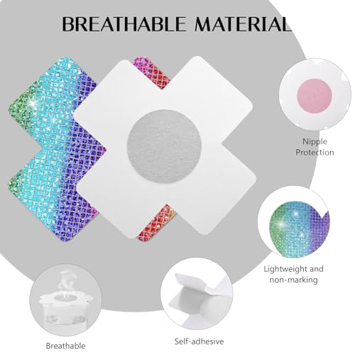 Image of Glitters Pasties Rave Pack Nipple Covers Stickers Disposable Sticky Breast Petals Bra Set for Women Rave Outfit Party