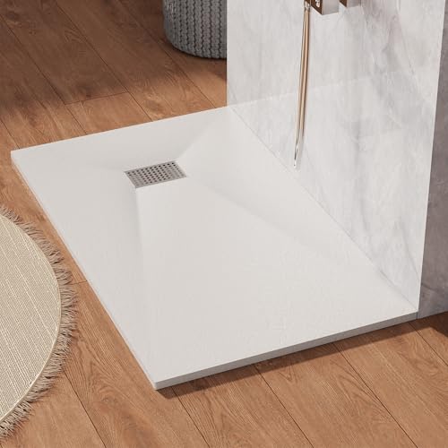 Findepot 60" x 36" Zero Threshold Shower Pan with Left or Right Drain, Rectangular Non-Slip Shower Base, Includes SMC or Stainless Steel Drain Cover, White