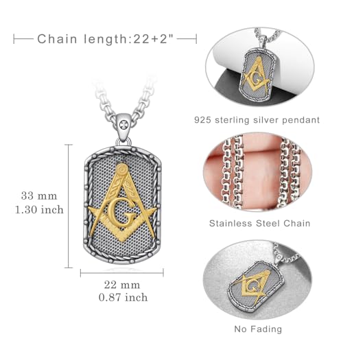 Fugungju Masonic Necklace for Men 925 Sterling Silver Masonic Pendant Necklace Masonic Gifts for Men4