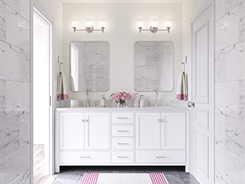 Ariel Double Bathroom Vanity 73" White With 1.5" Edge Pure White Quartz Countertop & Splashes, Center Rectangular Sinks, 4 Soft Closing Doors, 6 Full Extension Dovetail Drawers, Brushed Nickel #TOP1