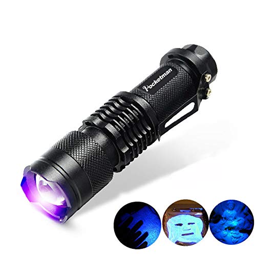 Pocketman SK68 One Mode 300LM Zoomable 396nm UV-Ultraviolet LED Lampe de poche noire pour détecter les taches de chien Pet Vérification Passport Money, Cosmetic And More