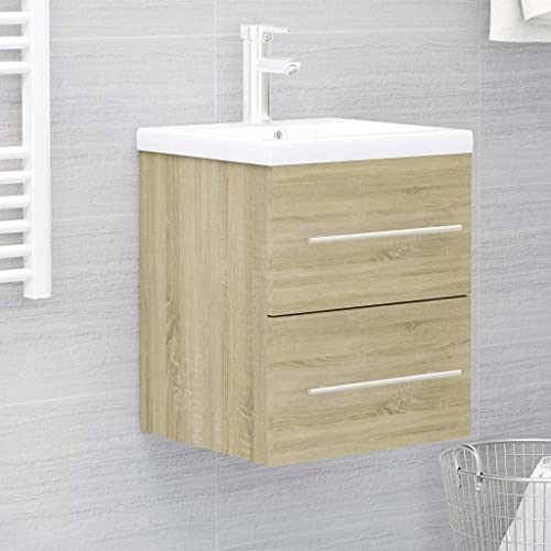 LLEZKBR Juego de muebles de baño, armario de lavabo de roble Sonoma, 41 x 38,5 x 48 cm, madera de ingeniería