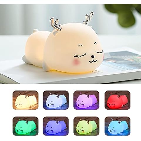 Gemmac Night Light Kids, 7 Colors LED Silicone Baby Night Light Touch Sensor Cute Toddler Nursery Night Light for Kids Battery Portable Night Light with Timer Animal Lamp for Babies, Bedroom, Gifts Cover