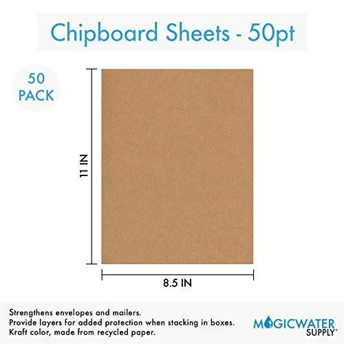 50 Chipboard Sheets 8.5 X 11 Inch - 50Pt (Point) Heavy Weight Brown Kraft Cardboard For Scrapbooking & Picture Frame Backing (.050 Caliper Thick) Paper Board | Magicwater Supply #TOP1