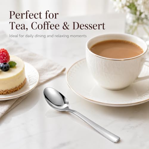 Image of SANTUO 8-Piece Teaspoon Set, Stainless Steel Small Spoons, Mirror Polished Dishwasher Safe Tea Spoons for Coffee, Tea, Dessert, Yogurt and Snacks