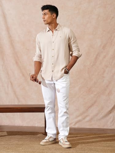 Image of WROGN Men's Linen Blend Shirt | Solid Styles | Slim Fit