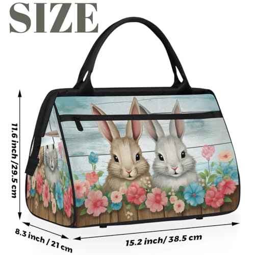 Travel Duffel Bag for Women, Flower Bunny Weekender Overnight Bag Carry on Beach Swim Bags Dance Bag Airlines Approved Personal Item Travel Bag for Yoga, Sports, Hospital2