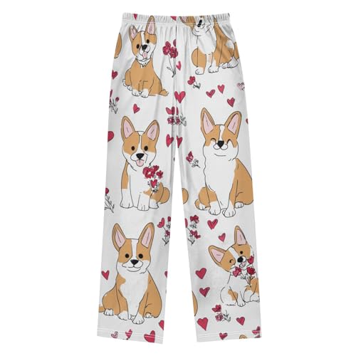 Corgi Dogs Love Heart Boys Long Pants Soft Trousers Elastic Waist Kids Lounge Bottoms with Pockets S-XL2