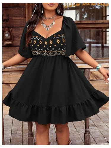 Image of Verdusa Women's Plus Size Western Boho Floral Dress Cowgirl Country Concert Vacation Outfits Flowy Summer Dresses