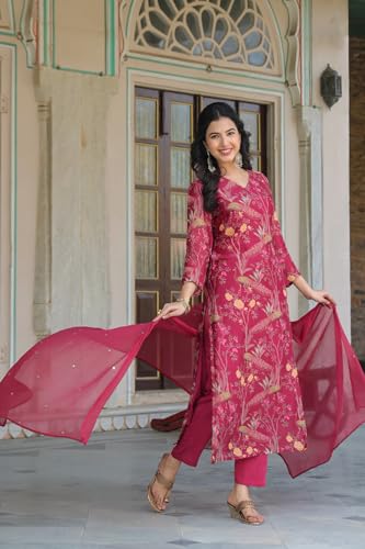 Image of ANNI DESIGNER Women's Cotton Blend Straight Printed Kurta with Pant & Dupatta