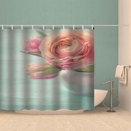 Rideau de douche anti-moisissure en polyester imperméable rose - 4