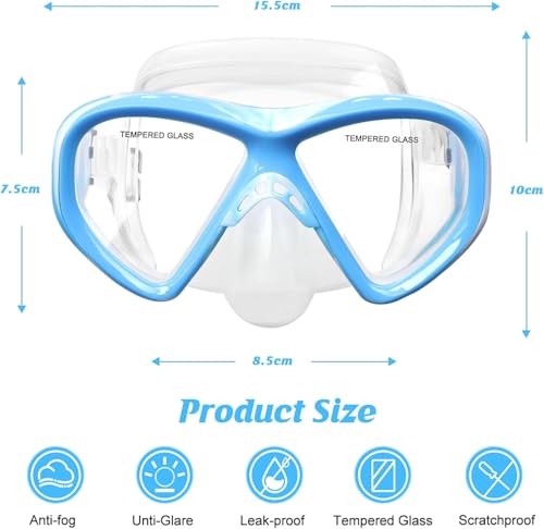Image of Kids Swim Goggles Snorkel Diving Mask for Boys Girls Ages 5-15, Anti-Fog Swimming Goggles with Nose Cover