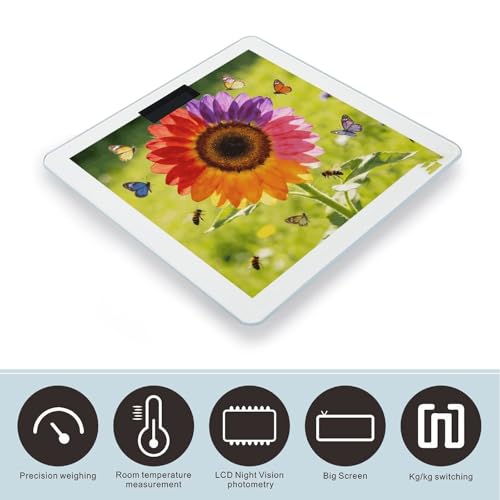 Báscula digital de baño con diseño girasol multicolor miniatura 3