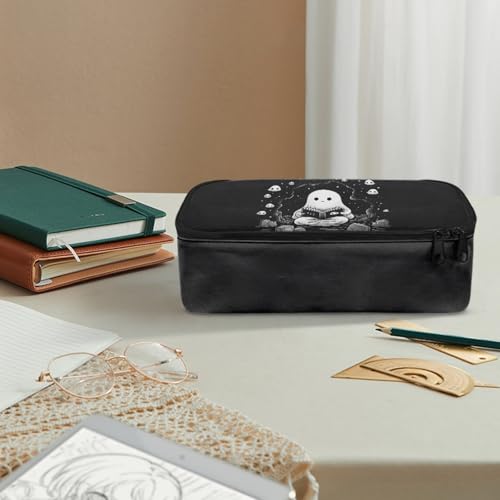 Image of Cute Ghost Kids Pencil Case for Boys Girls Halloween Pencil Pouch for 3-16 Years Children Pencil Bag for Students Teenagers Pencil Box with Pen Slot Pencil Container Cion Purse,Black