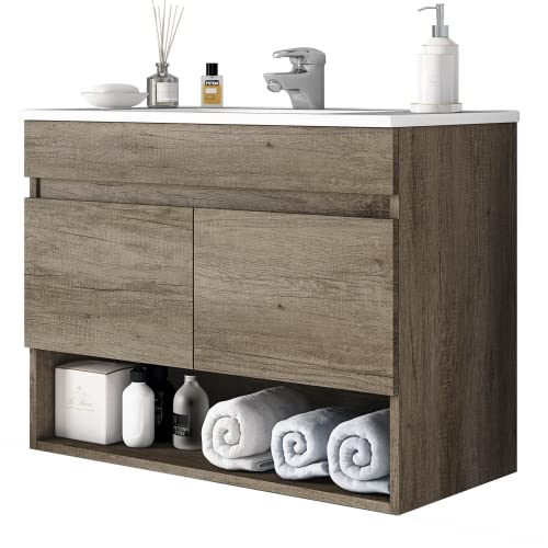 Pack-Muebles-de-Bano-con-Mueble-de-Almacenaje-Espejo-Lavabo-Ceramico-y-Armario-Auxiliar-con-Diseno-Moderno