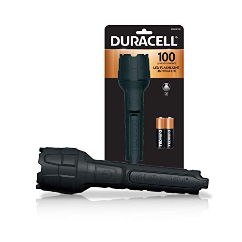 Duracell 100 Lumen Heavy Duty Rubber Flashlight - Rubberized Construction with Comfort Grip Design and 2-AA Batteries Included. Great for In-Door & Out-Door Use