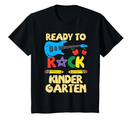 Bambino Ready To Rock Kindergarten Chitarra Back To School Ragazzi Ragazze Maglietta