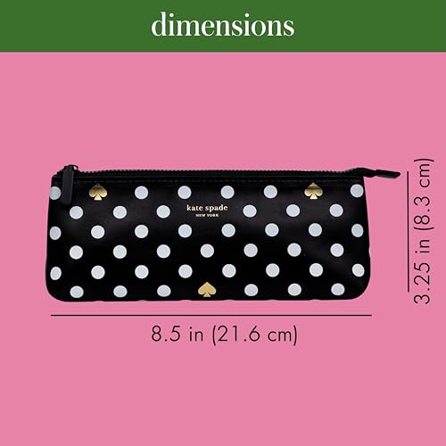 Image of kate spade new york Pen and Pencil Case with Office Supplies, Zip Pouch Includes 2 Pencils, Sharpener, Eraser, and Ruler, Polka Dots (black /white)
