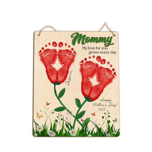 DIY Custom Baby Footprint Flowers Art Craft Gifts for Mom, Baby's First Mothers Day Footprints Sign, Baby Kid Toddler Foot Print Keepsake Mother's Day for Mommy Gifts, My Love for You Grows Every Day