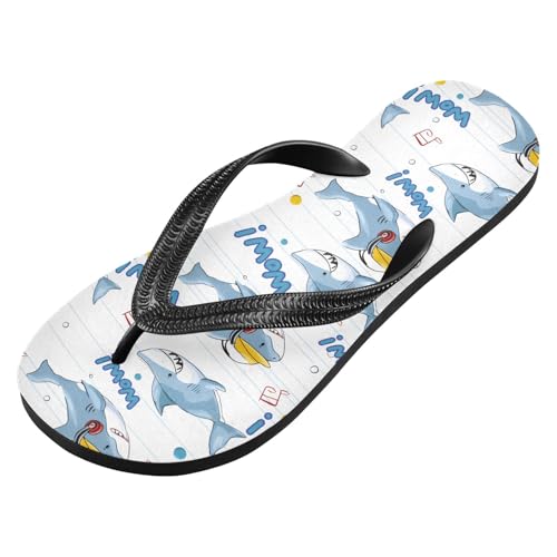ALAZA Doodle Blue Shark Flip Flops for Women Fashion Beach Slippers Comfort Mens Flip Flops Non-Slip Rubber Shower Slippers Sandal for Hotel Travel Sport,XS2