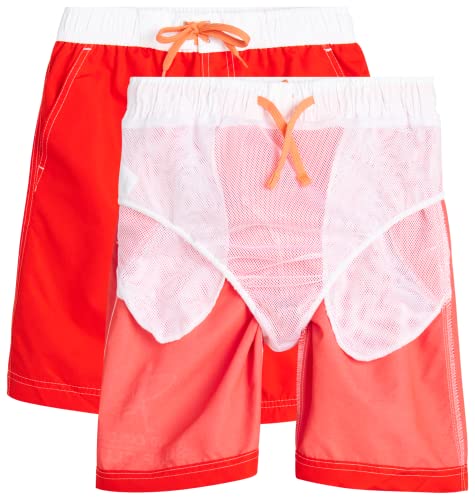 Big Chill Boys' Rash Guard Set - 2 Piece Upf 50+ Sun Protection Swim Shirt And Bathing Suit (4-14), Size 10/12, Red Palm Trees #TOP2