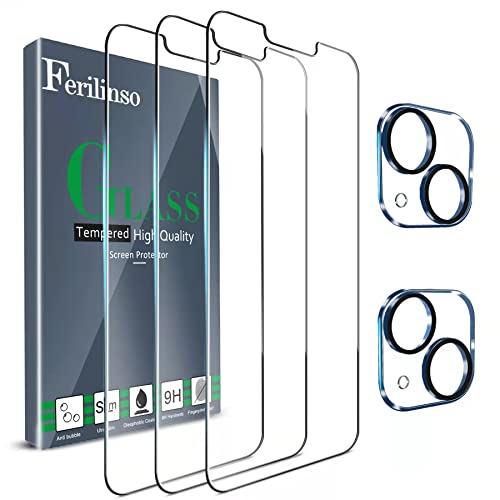 Ferilinso Designed for iPhone 13 Mini Screen Protector, 3 Pack HD Tempered Glass with 2 Pack Camera Lens Protector, Case Friendly, 9H Hardness, Bubble Free, 5G 5.4 Inch, Easy Installation