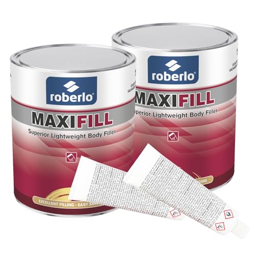 Roberlo Maxifill Superior Lightweight Body Filler – Easy Sanding & Paintable for Car Repairs – Ideal for Dents, Holes & Rust – Ultra Smooth Finish – Pack of 2 x 3 Liters + Hardener