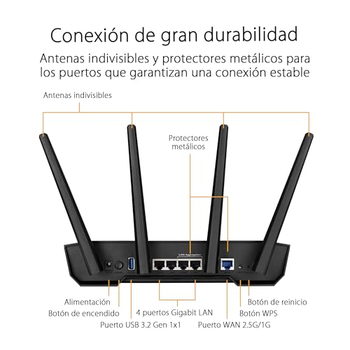 Router WiFi 6 ASUS TUF Gaming AX3000 V2 con AiMesh y anclaje a red móvil 4G 5G USB 7