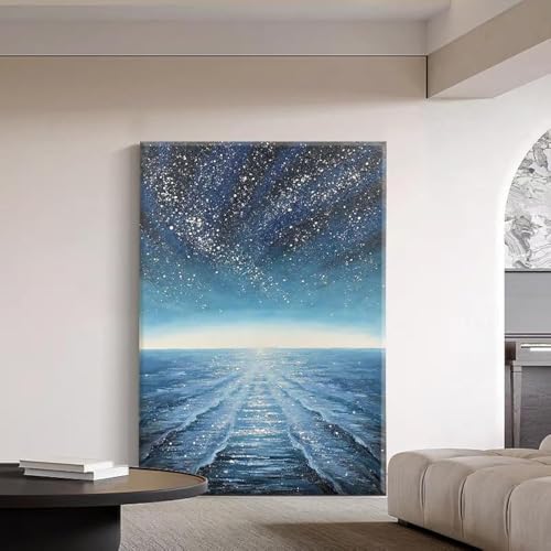Tableau océan vertical fait main | Toile de maître texturée art moderne - 4