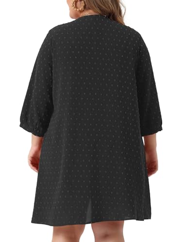 Image of Agnes Orinda Plus Size Cardigan for Women Open Front 3 /4 Sleeve Swiss Dots Lightweight Casual Cover Up