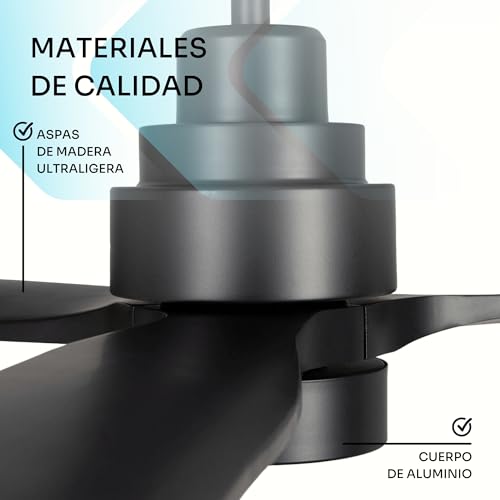 Miniatura 8 de Mellerware - Ventilador De Techo Con Mando A Distancia Brizy Bright 45 W 6 Velocidades Ultra Silencioso 3 Aspas 132 De Diámetro Función Verano-Invierno Temporizador Led Black