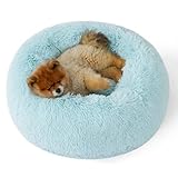 Bedsure Calming Dog Bed for Small Dogs - Donut Washable Small Pet Bed, 23 inches Anti-Slip Round Fluffy Plush Faux Fur Large Cat Bed, Fits up to 25 lbs Pets, Aqua Blue