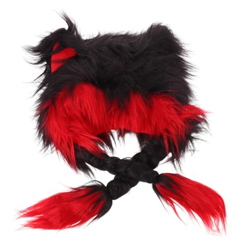 Bonnet chat noir et rouge en peluche pour rester stylée lors de vos sorties d'hiver