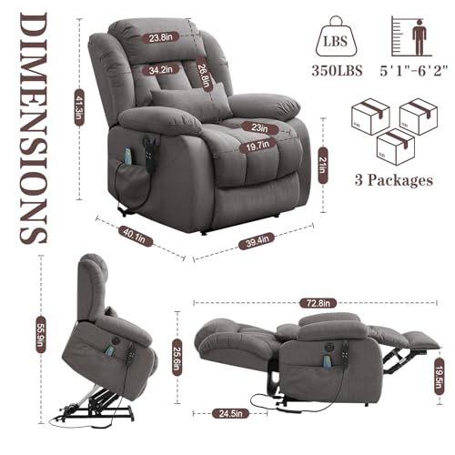 Image of Infinite Position Lay Flat Power Lift Recliner Chair for Elderly, Grey
