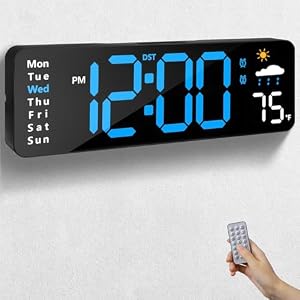 Digital Wall Clock with Remote Control for Indoor Wall Decoration (Blue)