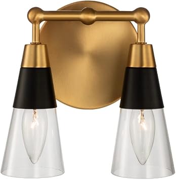 Kalco 513132BNB Ponti Vanity, 2-Light 80 Total Watts, Matte Black w/New Brass