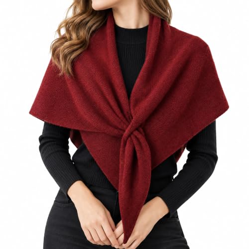 UTOWO Women’s Triangle Scarf, Knit Shawl Wrap, Soft Poncho for Fall Winter | Burgundy Triangle Shawl Wrap, Soft Lightweight Knit with Front Tie Design for Layering, Casual Outfits and Everyday Wear