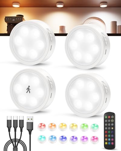 Tedmos Luces LED Vitrina RGB con Sensor de Movimiento, Batería de 2400mAh Luz LED Armario Colores Recargable USB Foco LED Inalambrico con Pulsador Mando Lámpara Bajo Mueble Cocina Sin Cable