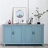 Scurrty Buffet Bar Cabinet with Storage 62 Coffee Bar Cabinet Sideboard Storage Cabinet for Dinning Room Kitchen Living Room 4 Doors Blue