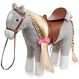HollyHOME Stuffed Animal Horse Pretty Plush Toy Pretend Play Horse 11 inches Grey