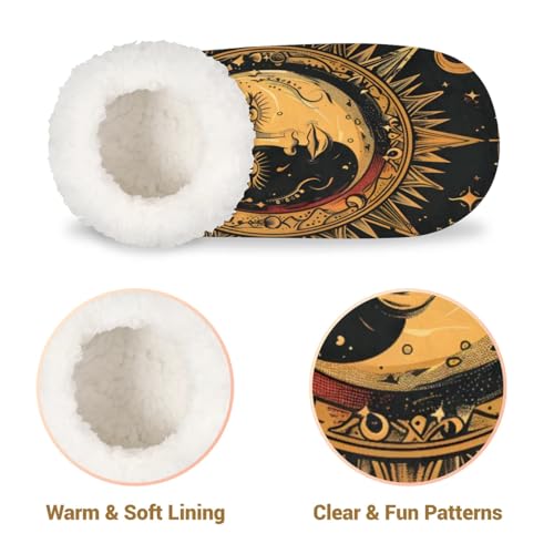 Slippers for Women Ethnic Sun Moon Warm Soft Cozy Warm House Slipper With Fuzzy Closed Back Anti-Slip Memory Foam Non Slip Sole for Indoor Bedroom Winter Ladies Shoes Medium 7-84