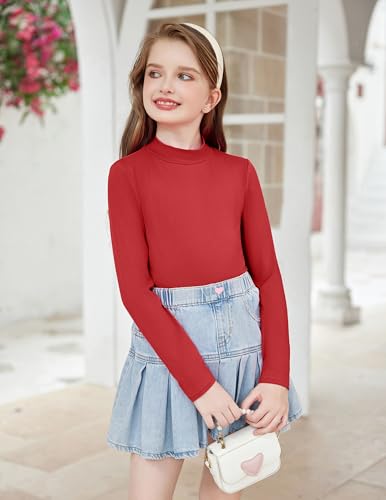 Arshiner Camisa de Manga Larga para Niña Cuello Alto Camisetas de Moda para Niños Camiseta Básica Interior Ajustada Suéter Navideño 3-4 Años