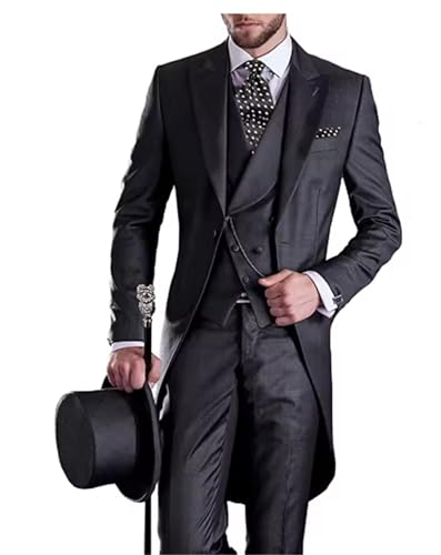 FLwuhui Long Tail Coat Mens 3 Pieces Suit Casual Formal Business Groomsmen White Burgundy Lapel Jacket Vest Pant for Wedding3